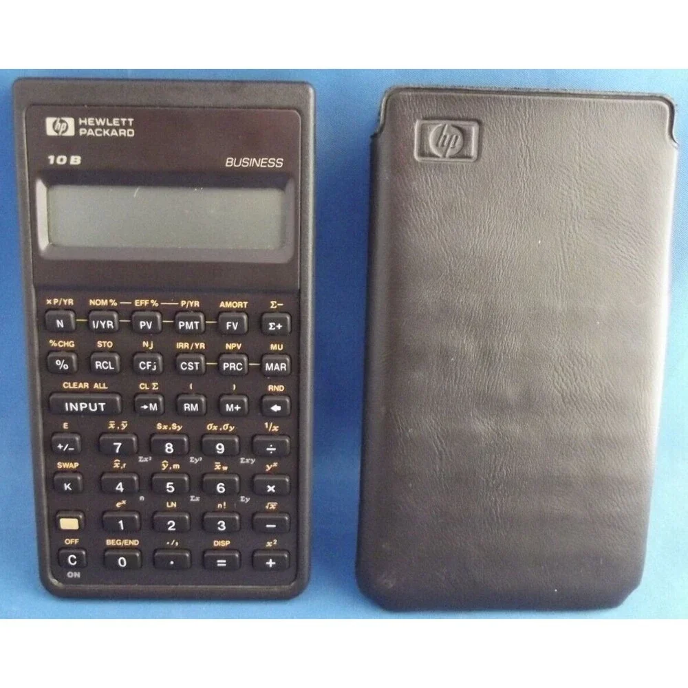 Hewlett Packard HP 10B Business Calculator w/ Soft Leather Slip Case 1987 Vtg